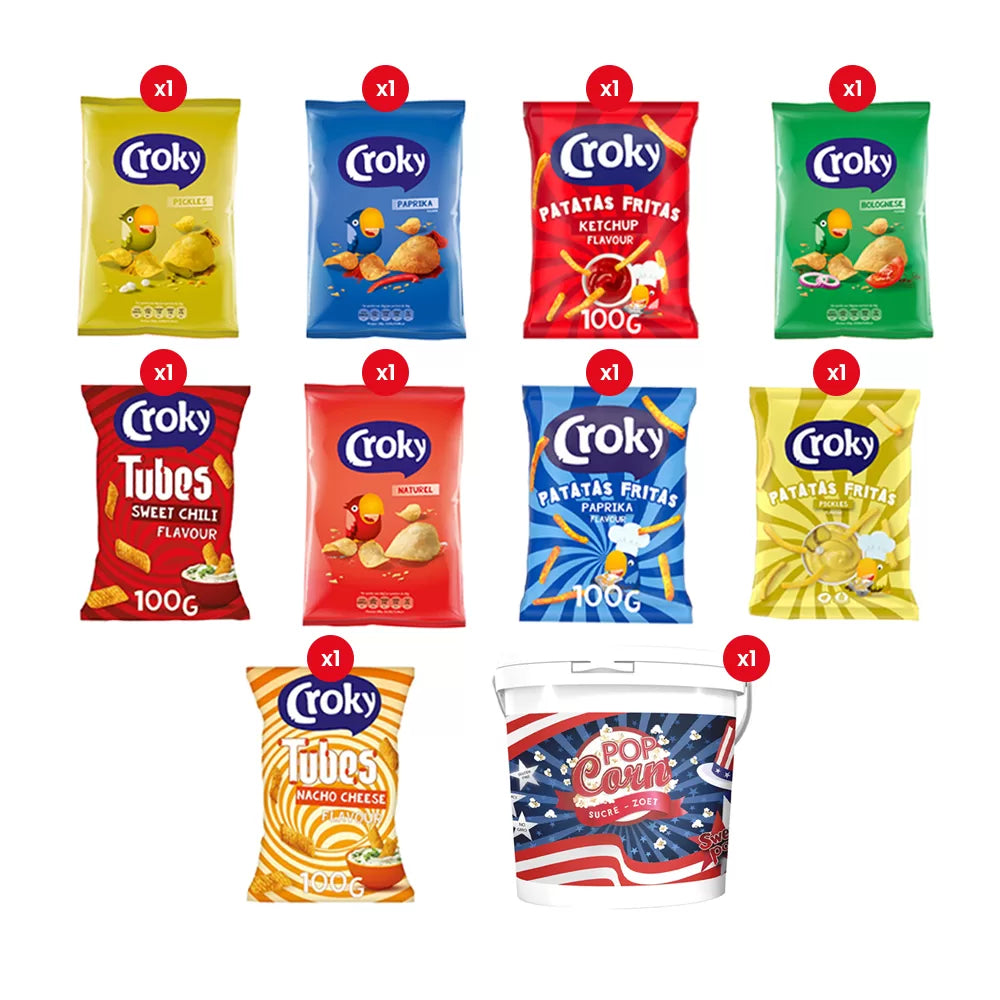 Croky chips assortiment met popcorn - gevarieerde snackmix - 1150g