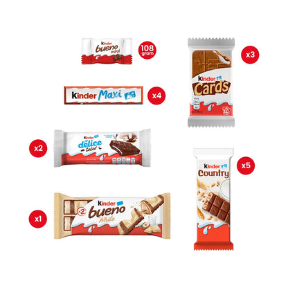 Kinder chocolade mix: Kinder Maxi, Bueno, Country, Cards, Delice & Bueno mini - 503g