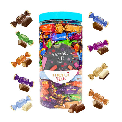 merci geschenkpakket voor de juf met chocolade en mok - bedank de juf - 950g