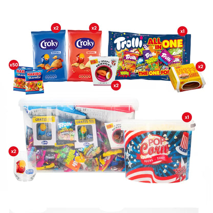 Partybox met snoep, chips en popcorn - assortiment voor elk feestje - 3380g