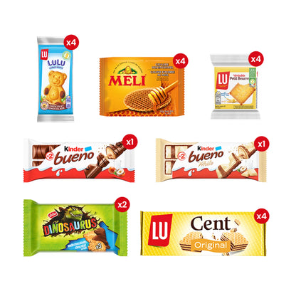 Snacks & cookies variety box - Lotus, LU, Kinder & Meli - 714g