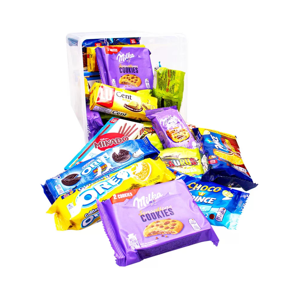 Vieruurtjes XL koekjespakket met chocolade - Milka, LU, Prince, Oreo, Mikado & Lotus Dino - 24 stuks - 1066g