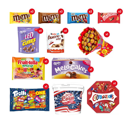 XXL partybox met snoep, chocolade, koekjes en popcorn - 3434g